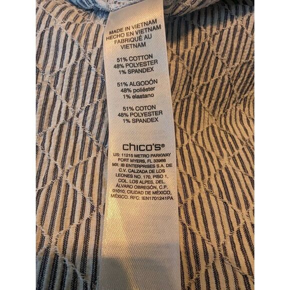 Chicos Womens 2 Medium Pullover Tunic Top Roll Tab Sleeves Black White Stretch - Picture 6 of 13